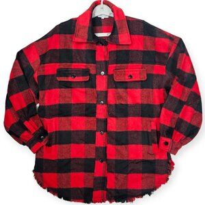 White Birch Buffalo Plaid Oversized Button-Down Shacket Western S Red Black